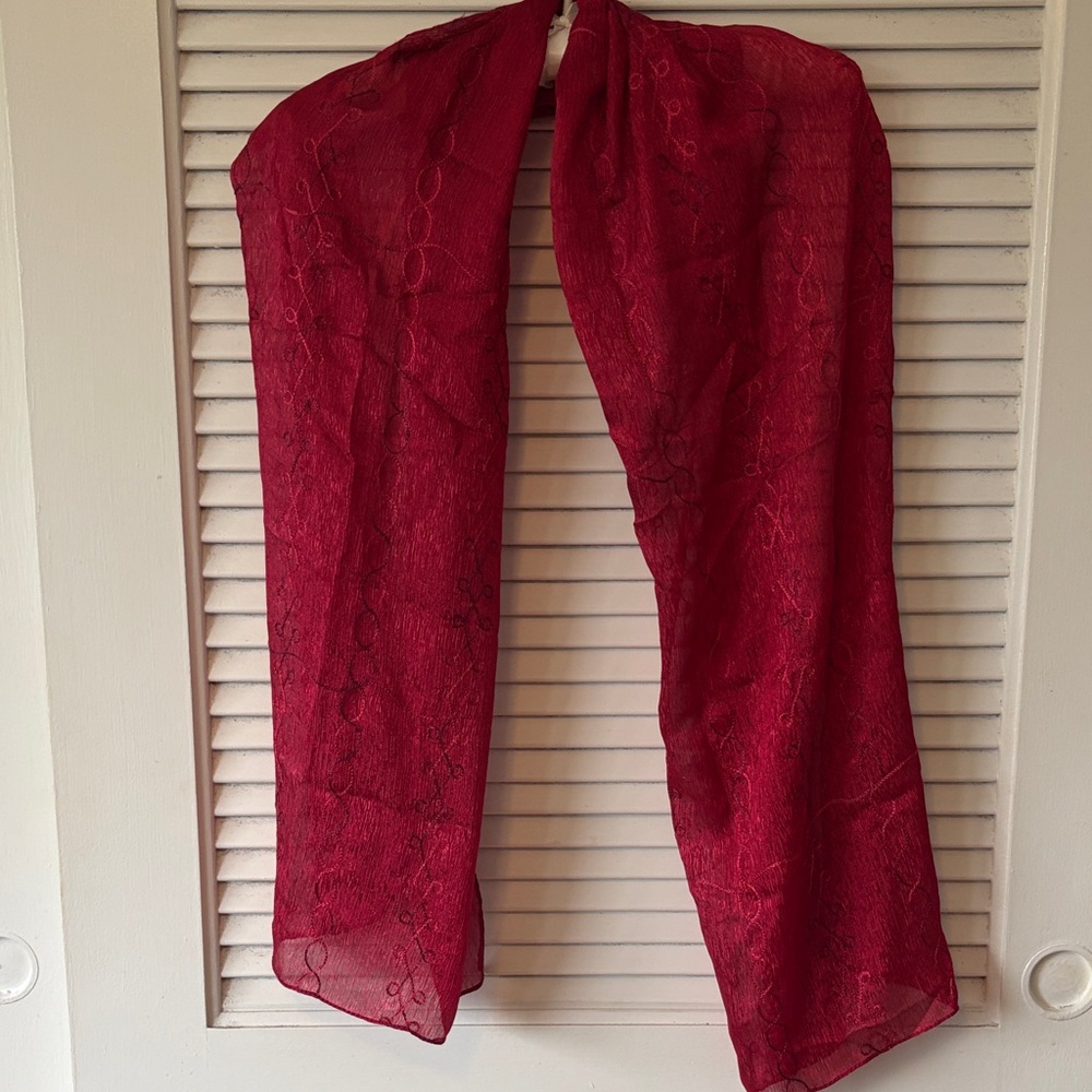 Elegant Red Sheer embroidered Scarf